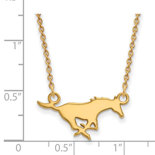 10k Gold LogoArt Southern Methodist University Mustang Small Pendant 18 inch Necklace
