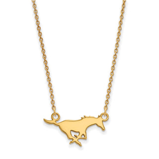 14k Gold LogoArt Southern Methodist University Mustang Small Pendant 18 inch Necklace