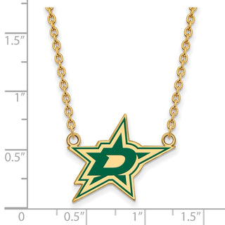Sterling Silver Gold-plated NHL LogoArt Dallas Stars Large Enameled Pendant 18 inch Necklace