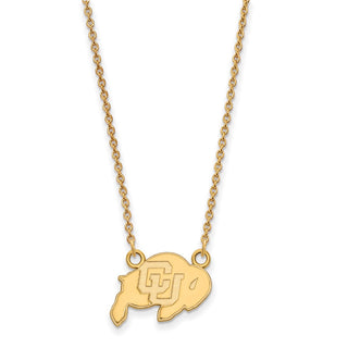 Sterling Silver Gold-plated LogoArt University of Colorado Buffalo Small Pendant 18 inch Necklace