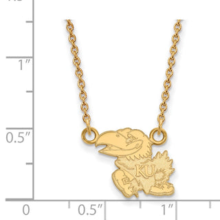 10k Gold LogoArt University of Kansas Jayhawk Small Pendant 18 inch Necklace