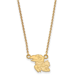 Sterling Silver Gold-plated LogoArt University of Kansas Jayhawk Small Pendant 18 inch Necklace