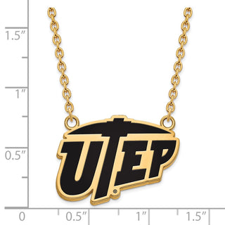 Sterling Silver Gold-plated LogoArt University of Texas at El Paso Large Enameled Pendant 18 inch Necklace