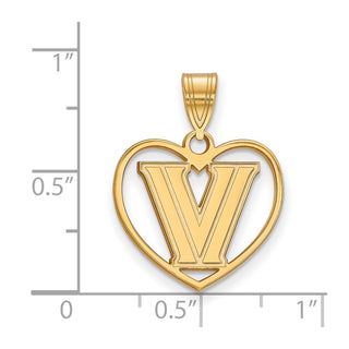 Sterling Silver Gold-plated LogoArt Villanova University Letter V Heart Pendant
