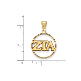 Sterling Silver Gold-plated LogoArt Zeta Tau Alpha Sorority Greek Letters Medium Circle Pendant