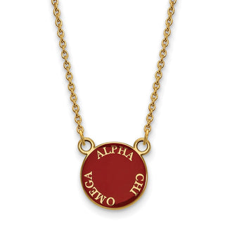 Sterling Silver Gold-plated LogoArt Alpha Chi Omega Sorority Text Small Color Enamel Pendant 18 inch Necklace GP012ACO-18