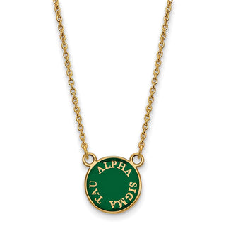 Sterling Silver Gold-plated LogoArt Alpha Sigma Tau Extra Sorority Text Small Color Enamel Pendant 18 inch Necklace