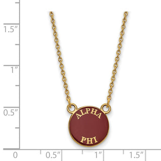 Sterling Silver Gold-plated LogoArt Alpha Phi Sorority Text Small Color Enamel Pendant 18 inch Necklace GP012APH-18