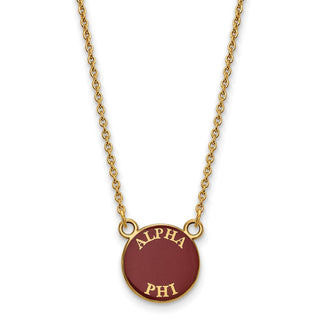 Sterling Silver Gold-plated LogoArt Alpha Phi Sorority Text Small Color Enamel Pendant 18 inch Necklace GP012APH-18