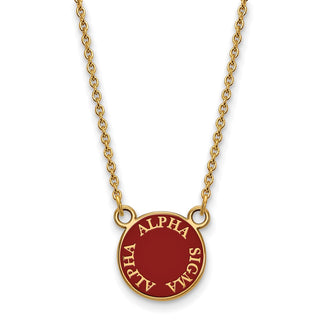Sterling Silver Gold-plated LogoArt Alpha Sigma Alpha Sorority Text Small Color Enamel Pendant 18 inch Necklace GP012ASI-18
