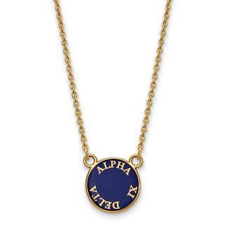 Sterling Silver Gold-plated LogoArt Alpha Xi Delta Sorority Text Small Color Enamel Pendant 18 inch Necklace GP012AXD-18