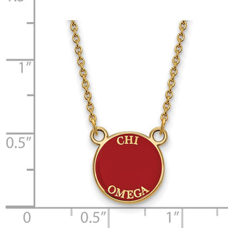 Sterling Silver Gold-plated LogoArt Chi Omega Extra Sorority Text Small Color Enamel Pendant 18 inch Necklace