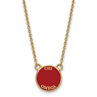 Sterling Silver Gold-plated LogoArt Chi Omega Extra Sorority Text Small Color Enamel Pendant 18 inch Necklace