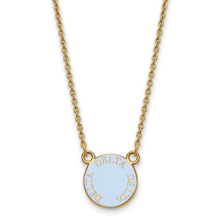 Sterling Silver Gold-plated LogoArt Delta Delta Delta Sorority Text Small Color Enamel Pendant 18 inch Necklace GP012DDD-18