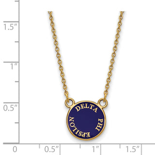 Sterling Silver Gold-plated LogoArt Delta Phi Epsilon Sorority Text Small Color Enamel Pendant 18 inch Necklace GP012DPH-18