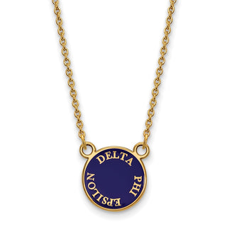 Sterling Silver Gold-plated LogoArt Delta Phi Epsilon Sorority Text Small Color Enamel Pendant 18 inch Necklace GP012DPH-18
