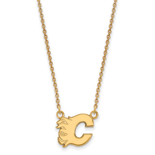 10k Gold NHL LogoArt Calgary Flames Letter C Small Pendant 18 inch Necklace