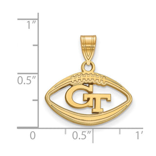 Sterling Silver Gold-plated LogoArt Georgia Institute of Technology G-T Football Pendant