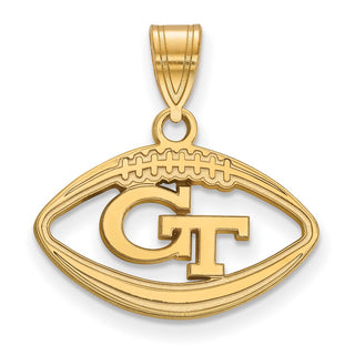 Sterling Silver Gold-plated LogoArt Georgia Institute of Technology G-T Football Pendant