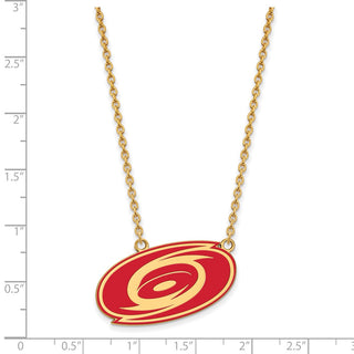Sterling Silver Gold-plated NHL LogoArt Carolina Hurricanes Large Enameled Pendant 18 inch Necklace
