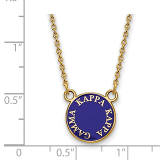 Sterling Silver Gold-plated LogoArt Kappa Kappa Gamma Sorority Text Small Color Enamel Pendant 18 inch Necklace GP012KKG-18