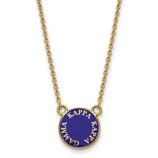 Sterling Silver Gold-plated LogoArt Kappa Kappa Gamma Sorority Text Small Color Enamel Pendant 18 inch Necklace GP012KKG-18