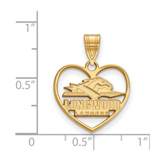 Sterling Silver Gold-plated LogoArt Longwood University Lancers Heart Pendant