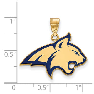 Sterling Silver Gold-plated LogoArt Montana State University Bobcat Large Enameled Pendant