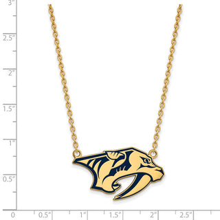 Sterling Silver Gold-plated NHL LogoArt Nashville Predators Large Enameled Pendant 18 inch Necklace