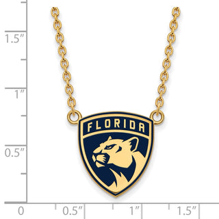 Sterling Silver Gold-plated NHL LogoArt Florida Panthers Large Enameled Pendant 18 inch Necklace