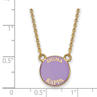 Sterling Silver Gold-plated LogoArt Sigma Kappa Sorority Text Small Color Enamel Pendant 18 inch Necklace GP012SKP-18