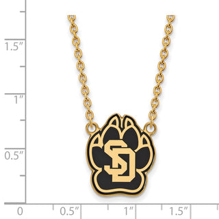 Sterling Silver Gold-plated LogoArt University of South Dakota Large Enameled Pendant 18 inch Necklace