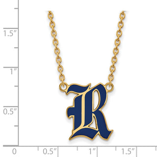 Sterling Silver Gold-plated LogoArt Rice University Letter R Large Enameled Pendant 18 inch Necklace