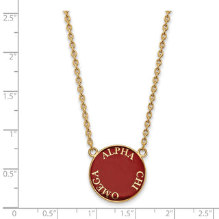 Sterling Silver Gold-plated LogoArt Alpha Chi Omega Sorority Text Large Color Enamel Pendant 18 inch Necklace GP013ACO-18