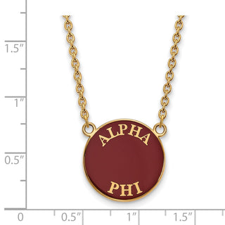 Sterling Silver Gold-plated LogoArt Alpha Phi Sorority Text Large Color Enamel Pendant 18 inch Necklace GP013APH-18