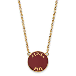 Sterling Silver Gold-plated LogoArt Alpha Phi Sorority Text Large Color Enamel Pendant 18 inch Necklace GP013APH-18