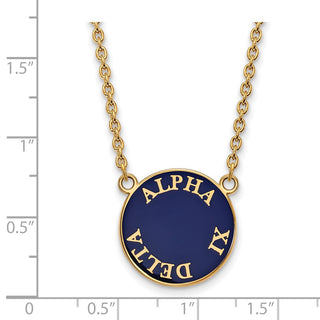 Sterling Silver Gold-plated LogoArt Alpha Xi Delta Sorority Text Large Color Enamel Pendant 18 inch Necklace GP013AXD-18