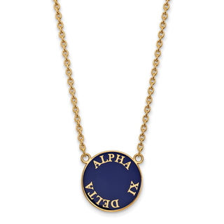 Sterling Silver Gold-plated LogoArt Alpha Xi Delta Sorority Text Large Color Enamel Pendant 18 inch Necklace GP013AXD-18