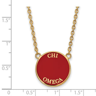 Sterling Silver Gold-plated LogoArt Chi Omega Sorority Text Large Color Enamel Pendant 18 inch Necklace GP013CHO-18