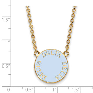 Sterling Silver Gold-plated LogoArt Delta Delta Delta Sorority Text Large Color Enamel Pendant 18 inch Necklace GP013DDD-18
