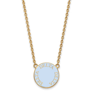 Sterling Silver Gold-plated LogoArt Delta Delta Delta Sorority Text Large Color Enamel Pendant 18 inch Necklace GP013DDD-18
