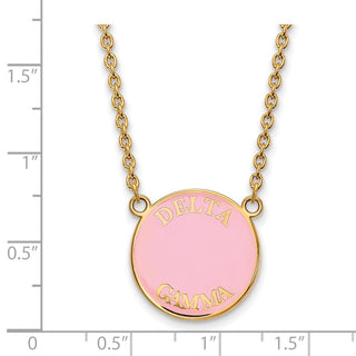 Sterling Silver Gold-plated LogoArt Delta Gamma Sorority Text Large Color Enamel Pendant 18 inch Necklace GP013DG-18