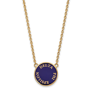 Sterling Silver Gold-plated LogoArt Delta Phi Epsilon Sorority Text Large Color Enamel Pendant 18 inch Necklace GP013DPH-18