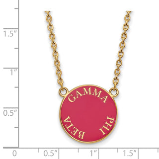 Sterling Silver Gold-plated LogoArt Gamma Phi Beta Sorority Text Large Color Enamel Pendant 18 inch Necklace GP013GPB-18