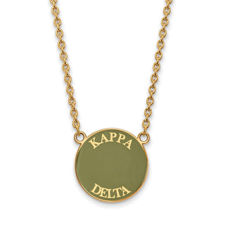 Sterling Silver Gold-plated LogoArt Kappa Delta Sorority Text Large Color Enamel Pendant 18 inch Necklace GP013KD-18