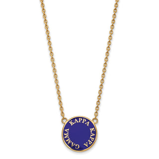Sterling Silver Gold-plated LogoArt Kappa Kappa Gamma Sorority Text Large Color Enamel Pendant 18 inch Necklace GP013KKG-18