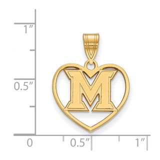 Sterling Silver Gold-plated LogoArt Miami University Ohio Letter M Heart Pendant