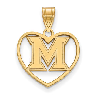 Sterling Silver Gold-plated LogoArt Miami University Ohio Letter M Heart Pendant