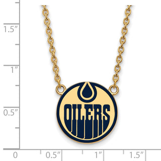 Sterling Silver Gold-plated NHL LogoArt Edmonton Oilers Large Enameled Pendant 18 inch Necklace