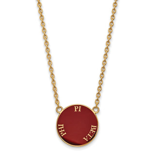 Sterling Silver Gold-plated LogoArt Pi Beta Phi Sorority Text Large Color Enamel Pendant 18 inch Necklace GP013PBP-18
